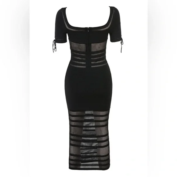House of Cb Lilla Black Openwork Knit Midi Dress Small